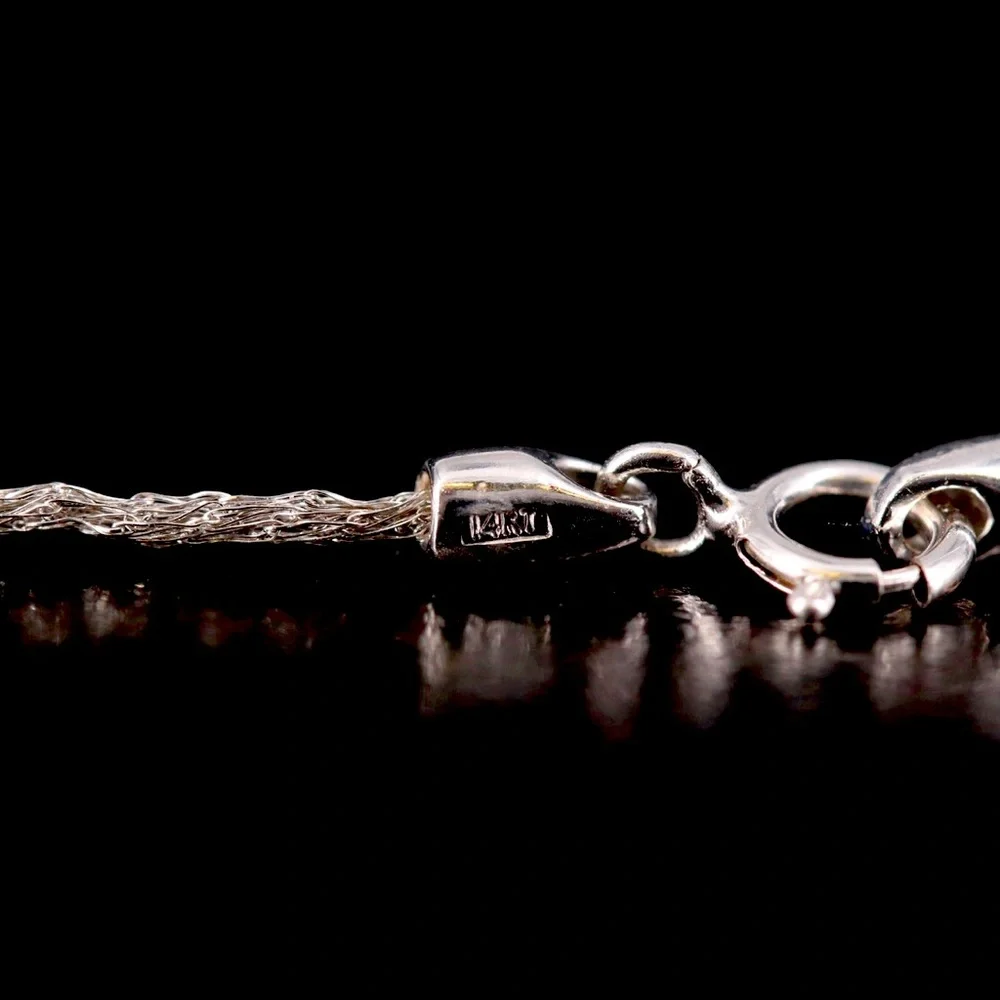 Solid 14K White Gold Mesh Web DQCZ Station Necklace - Picture 5 of 6